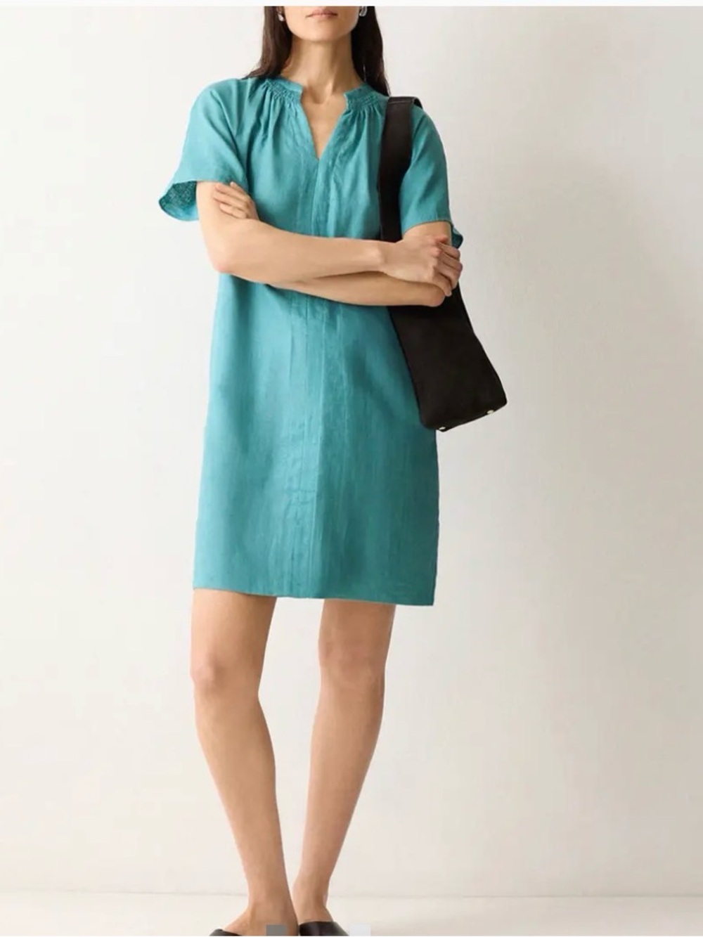 JIGSAW Blue Linen Smocked T-shirt Dress